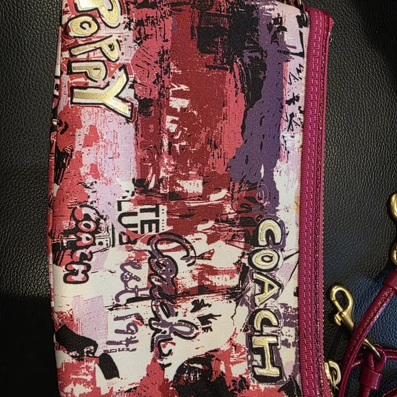 Coach Pink Multi Color Graphic Clutch with Gold Accents - Like New - Picture 3 of 6